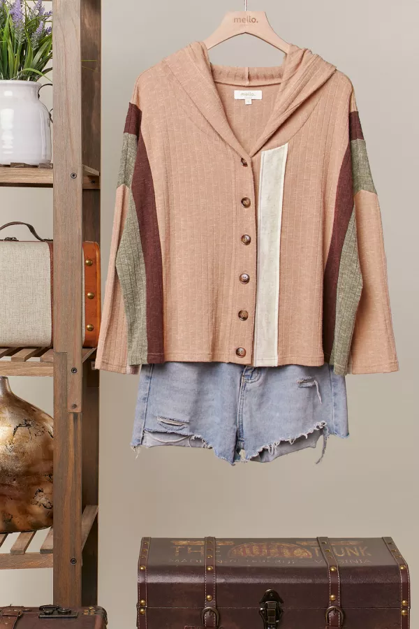 wholesale clothing color block hoodie cardigan mello