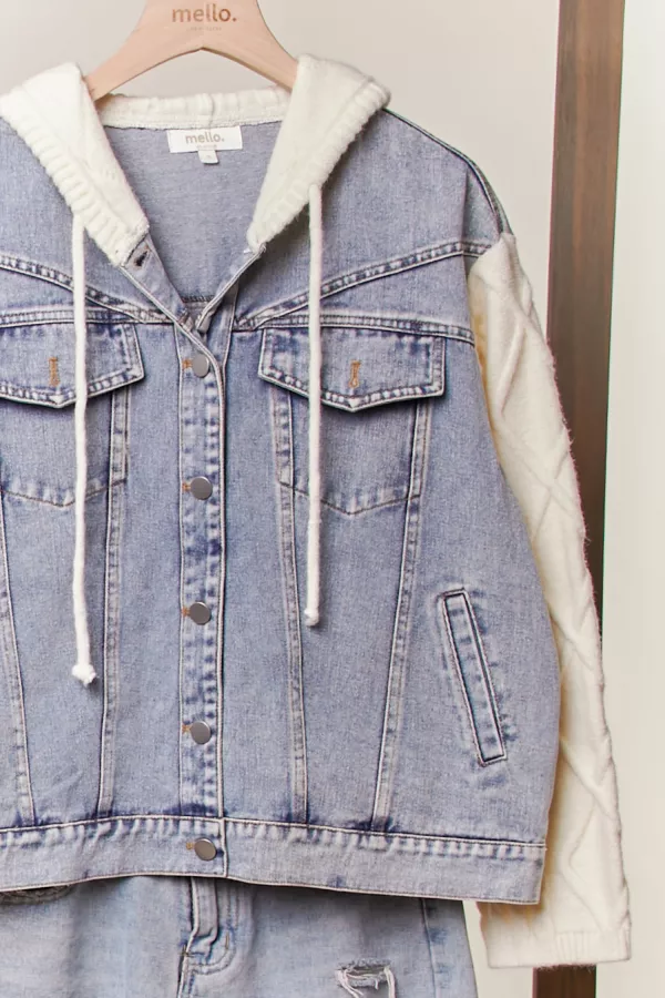 Cable Knit Sleeve Denim Jacket
