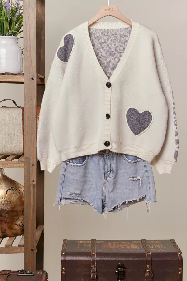 wholesale clothing diagram pattern cardigan with boucle heart mello