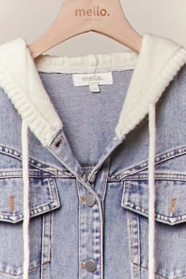 Cable Knit Sleeve Denim Jacket