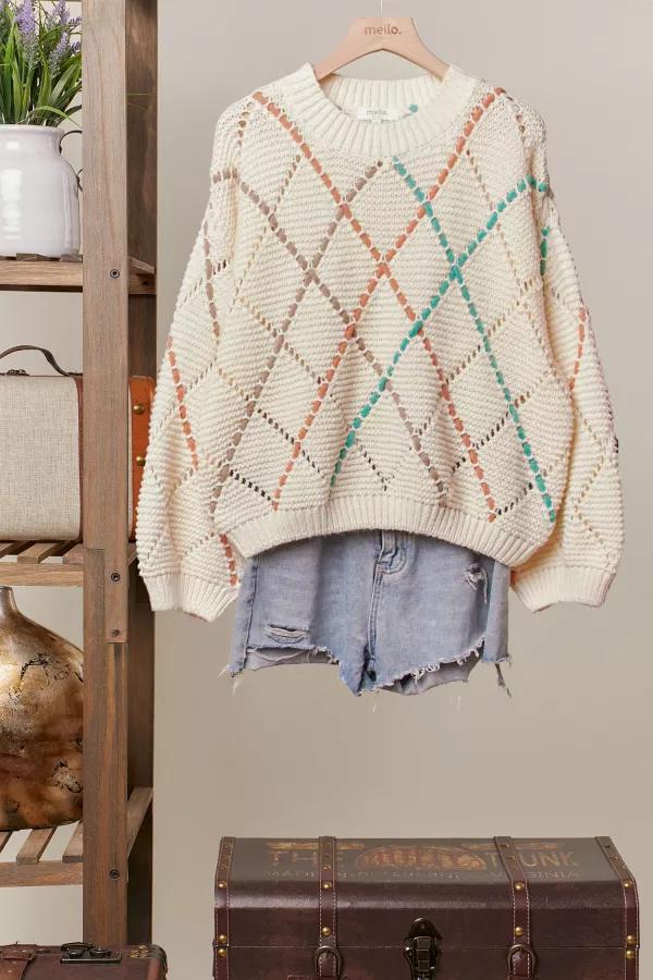 wholesale clothing diamond cutout knit sweater mello
