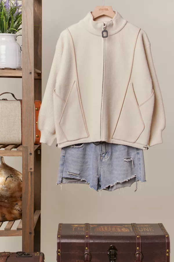 wholesale clothing high neck knit zip up jacket mello