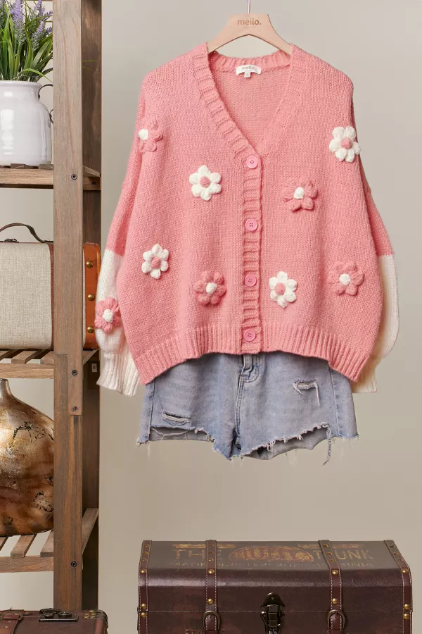 wholesale clothing daisy patch v neck cardigan mello