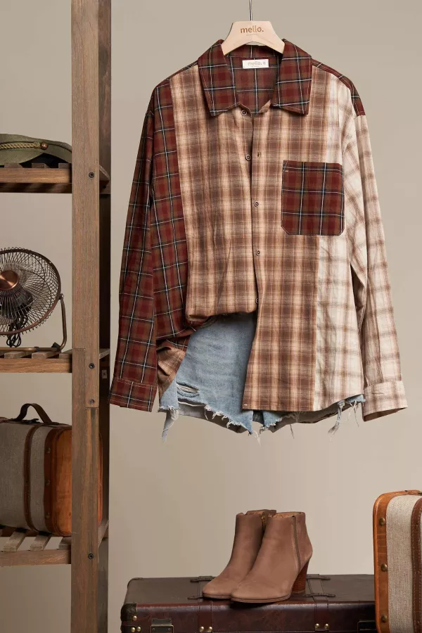 wholesale clothing light weight multi plaid shirt mello