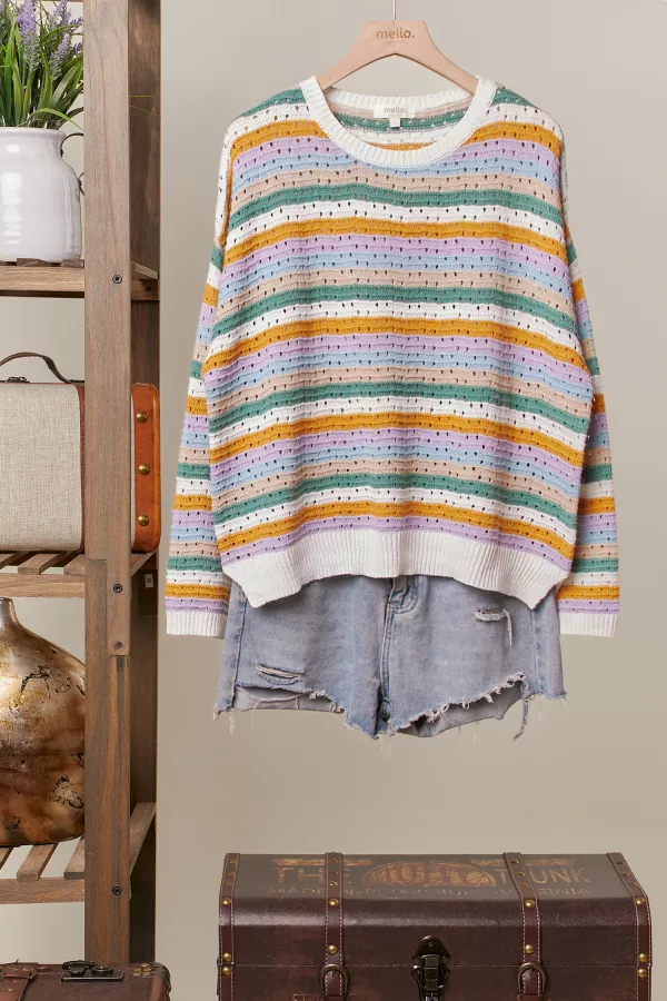 wholesale clothing rainbow stripd knit sweater mello