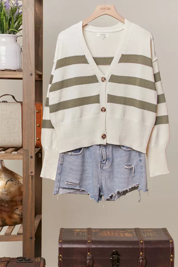 wholesale clothing striped  v neck knit cardigan mello
