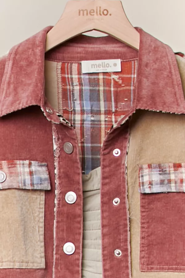 Corduroy  Color Block Plaid Shirt Jacket