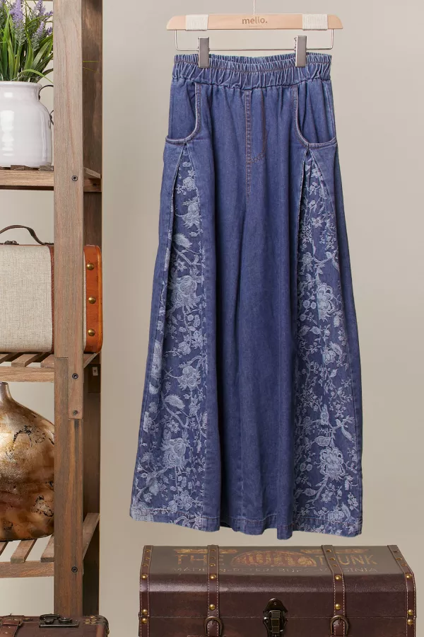 wholesale clothing side floral wide-leg jeans pants mello