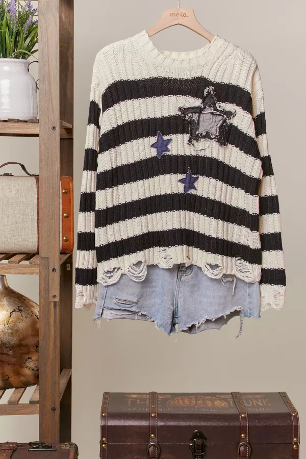 wholesale clothing star denim striped featuring horizontal sweater mello