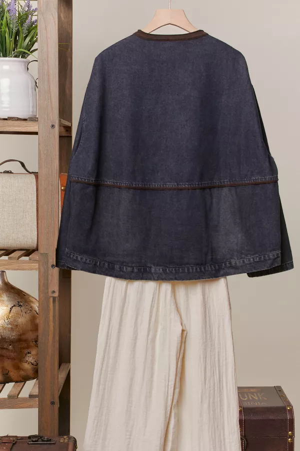 Mandarin Collar Denim Jacket