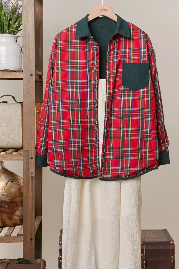Reversible Corduroy and Plaid Button Down Shirt