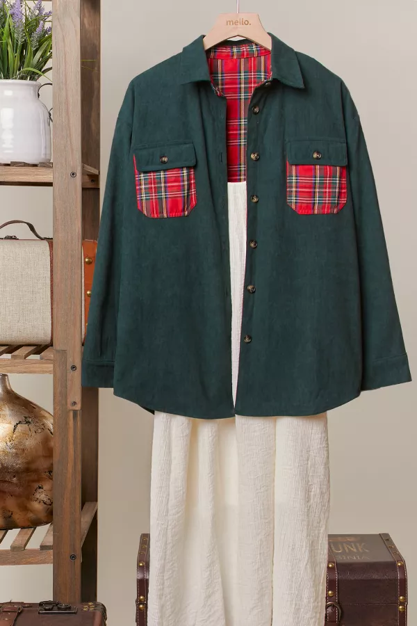 wholesale clothing reversible corduroy and plaid button down shirt mello