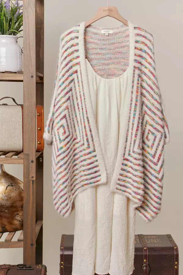 wholesale clothing open front rainbow geometric pattern cardigan mello