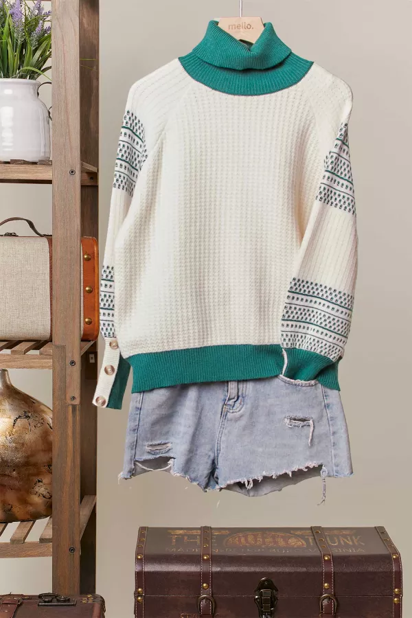 wholesale clothing turtle neck balloon sleeve sweater mello