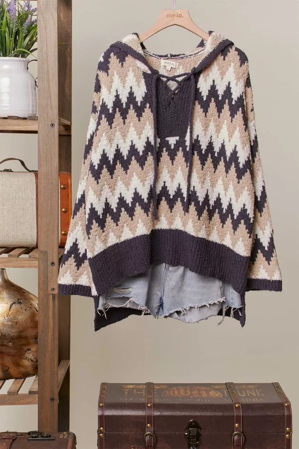 wholesale clothing chevron print hooded sweater mello