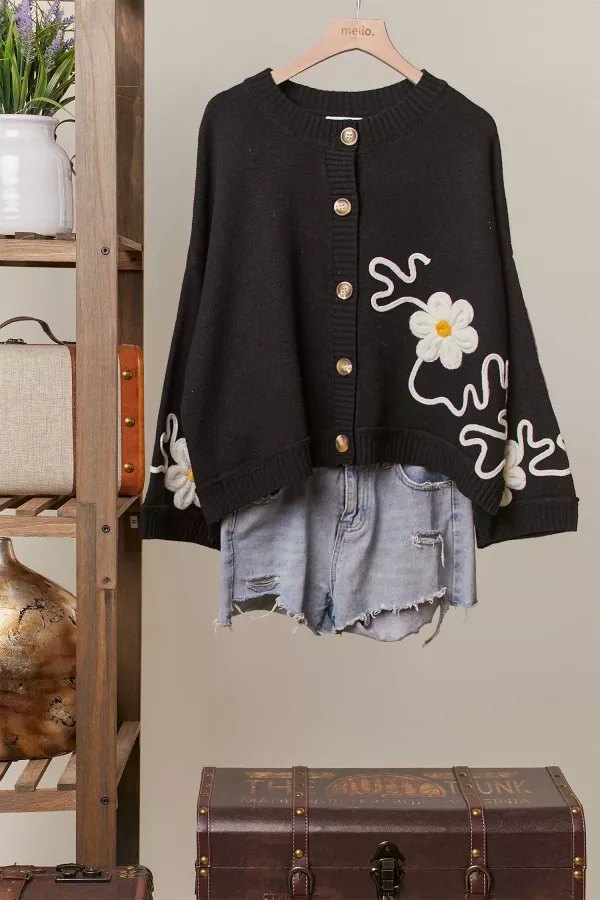 wholesale clothing floral embroidered button-down cardigan mello