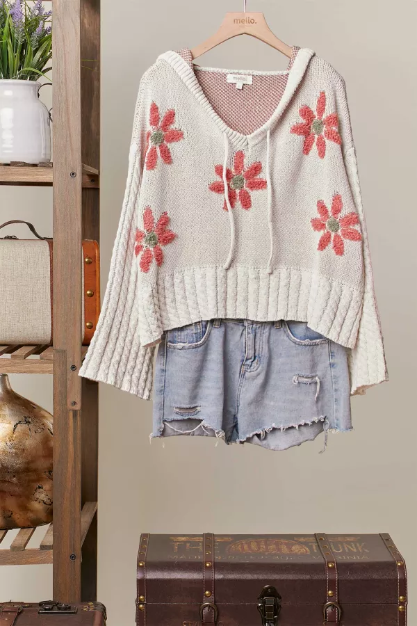 wholesale clothing hooded sweater with floral pattern mello