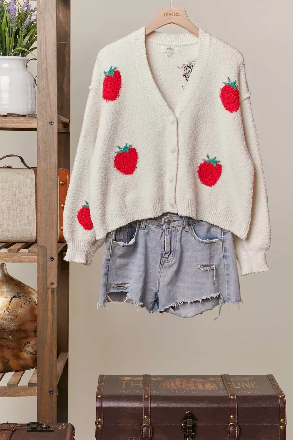 wholesale clothing strawberry button down cardigan mello
