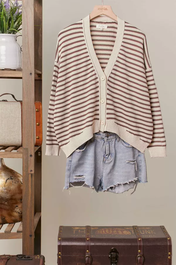 wholesale clothing striped button up knit cardigans mello