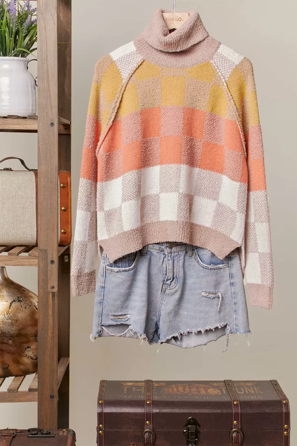 wholesale clothing color block turtle neck  sweater mello