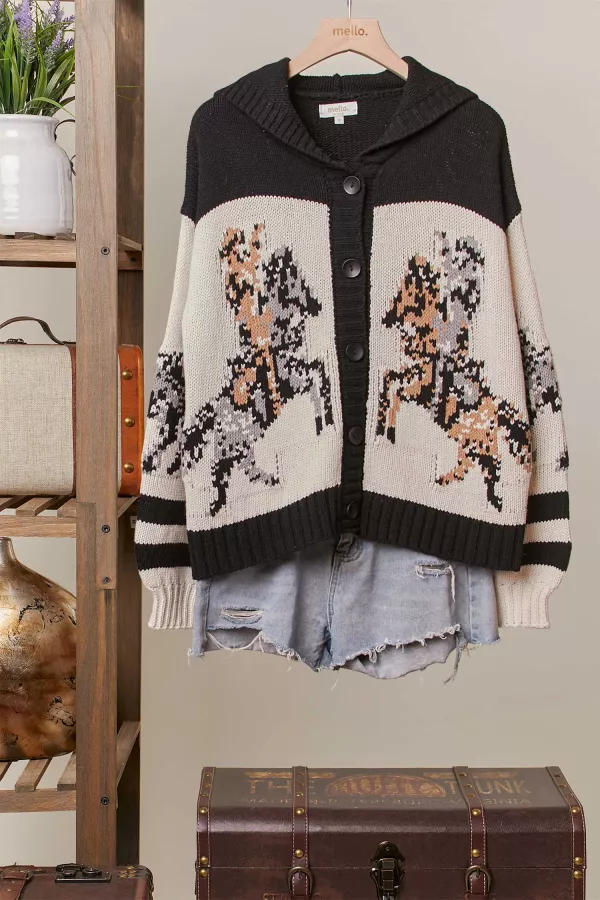 wholesale clothing horse pattern hooded cardigan mello