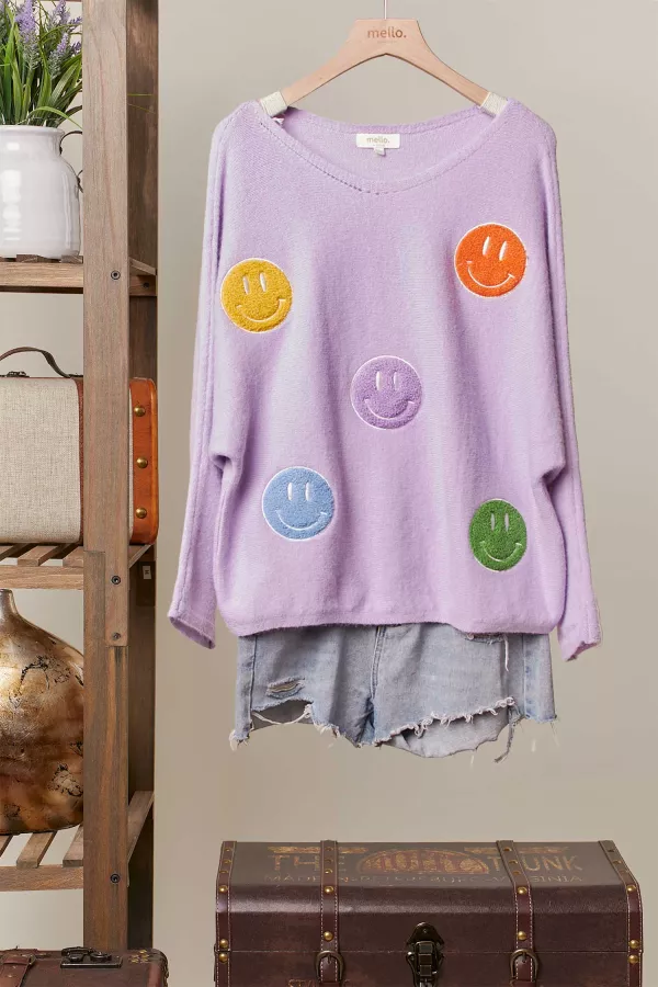 wholesale clothing colorful smiley oversized knit cardigan mello