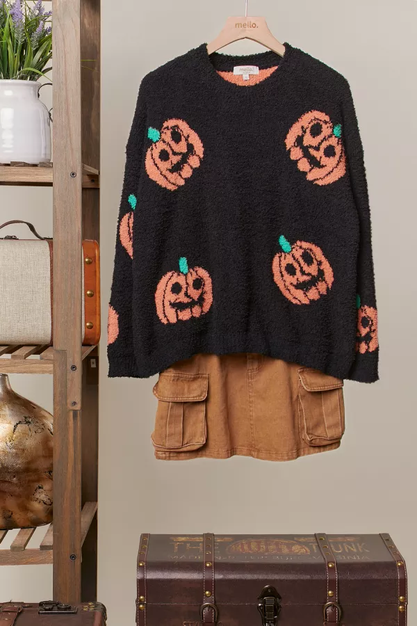wholesale clothing pumkin-round-neck-soft-sweater mello