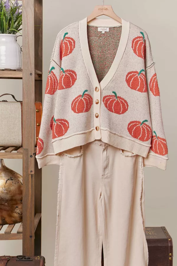 wholesale clothing pumkin button v neck knit cardigans mello