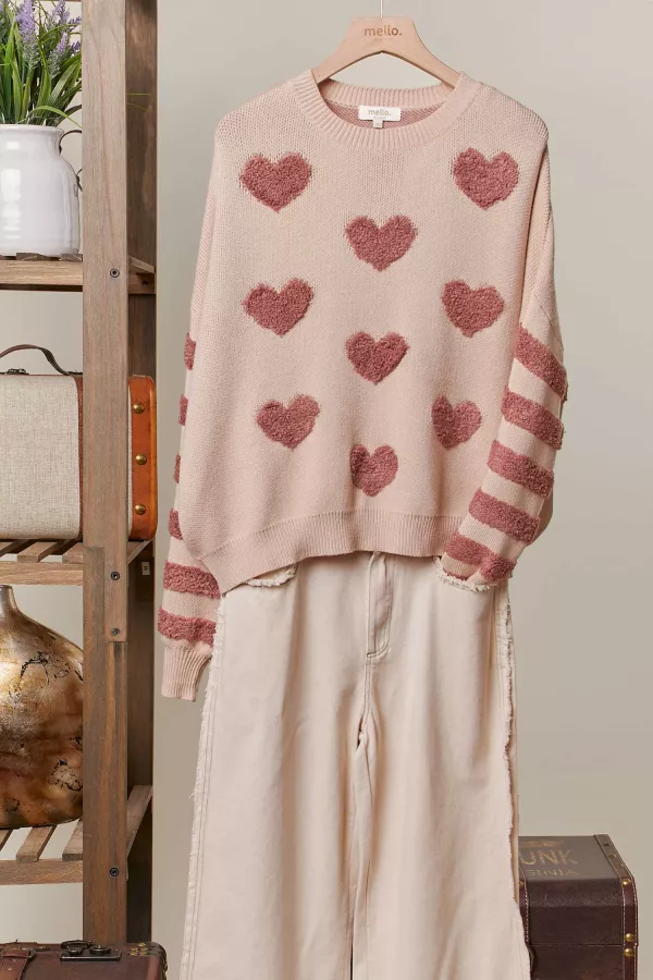 wholesale clothing heart striped crew neck sweater mello