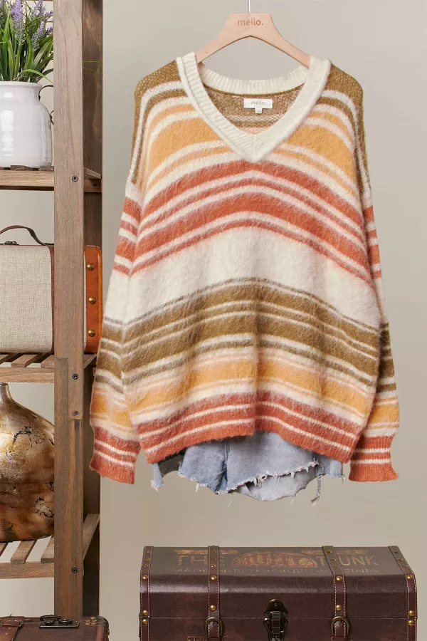 wholesale clothing multi stripe color knit top mello