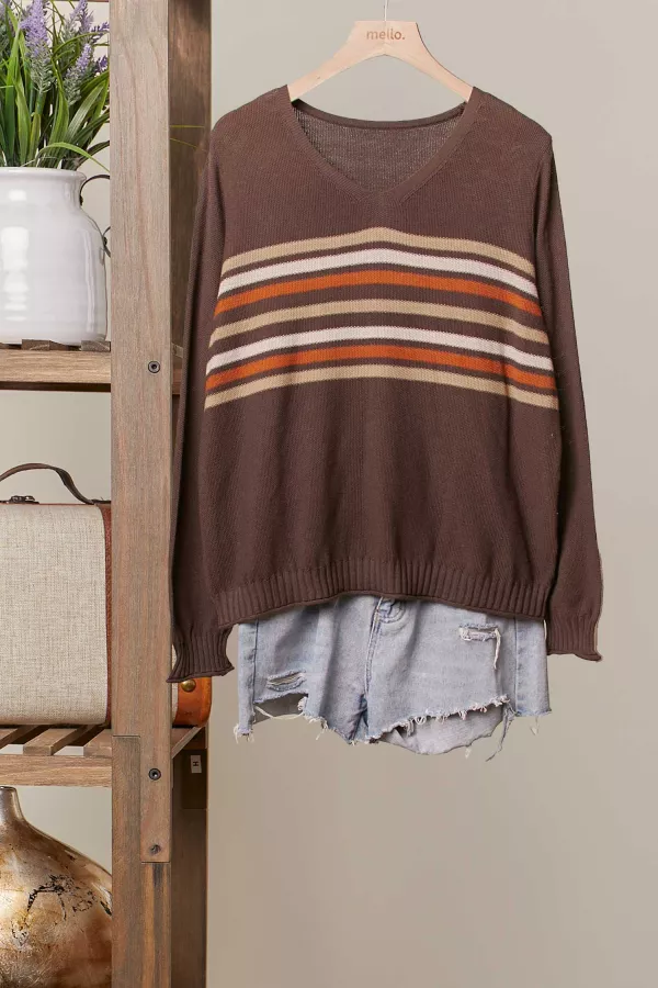 wholesale clothing striped lightweight knit sweater mello