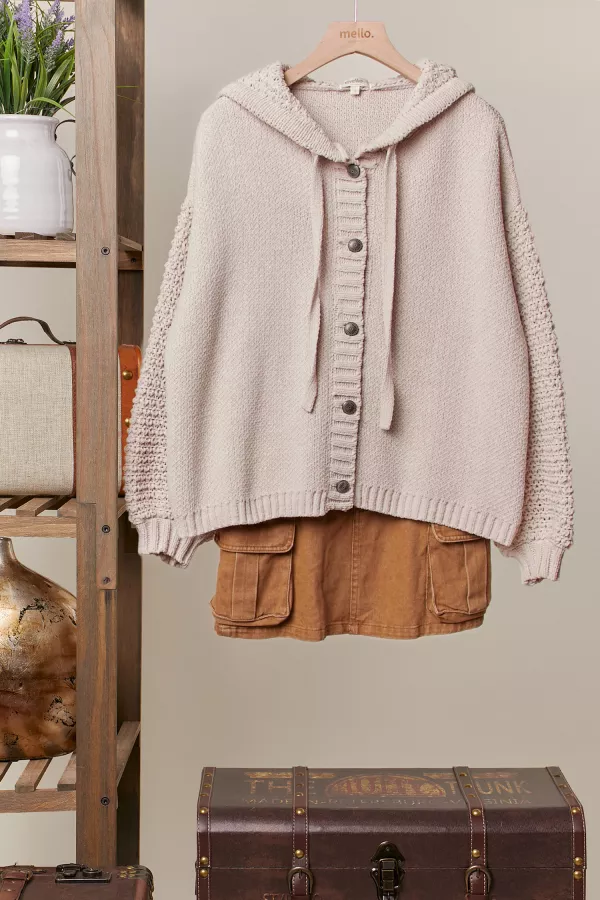 wholesale clothing waffle stitch knit hoodie cardigan mello