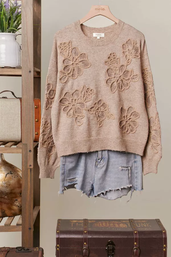 wholesale clothing embroidered floral detail sweater mello