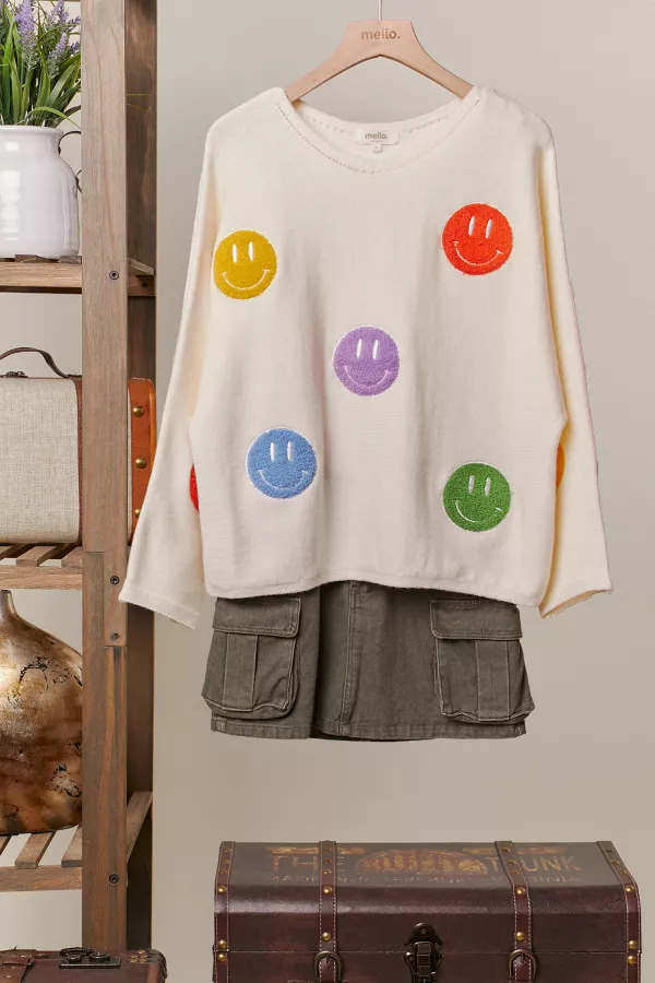 wholesale clothing colorful smiley oversized knit mello