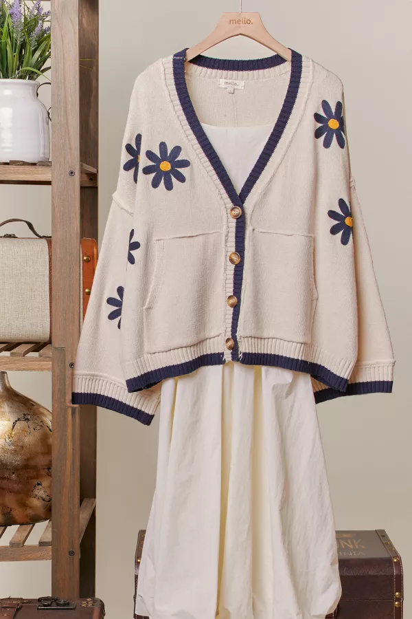wholesale clothing floral embroidery button down  cardigan mello