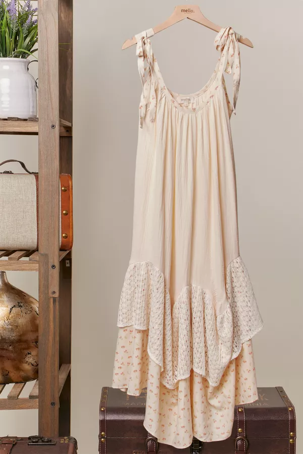 wholesale clothing ribbon strap ruffle hem dress mello