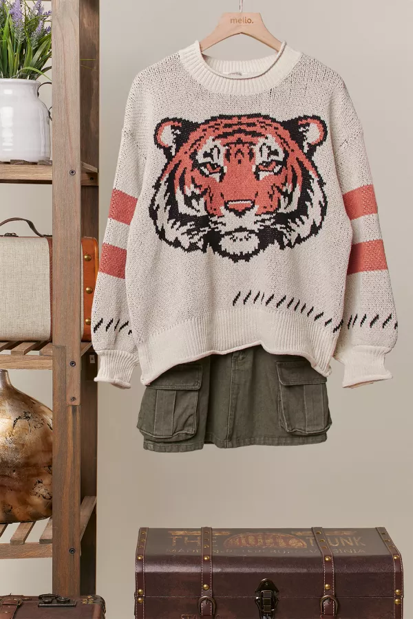 wholesale clothing tiger embroidery round neck sweater mello