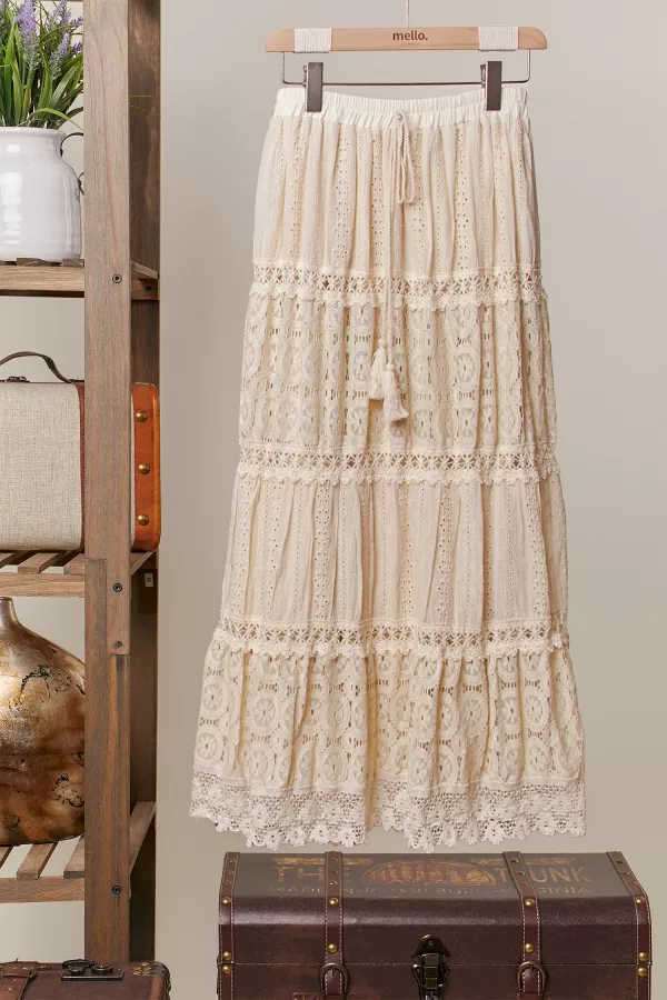 wholesale clothing elastic waist maxi skirt with lace trim mello