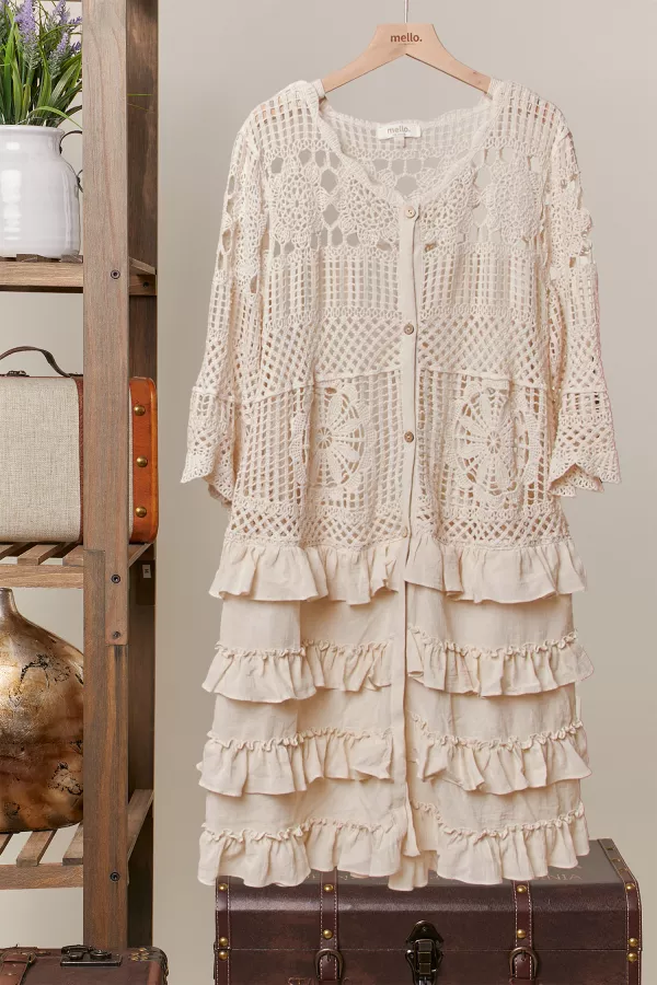 wholesale clothing crochet geometry pattern short sleeves dress mello