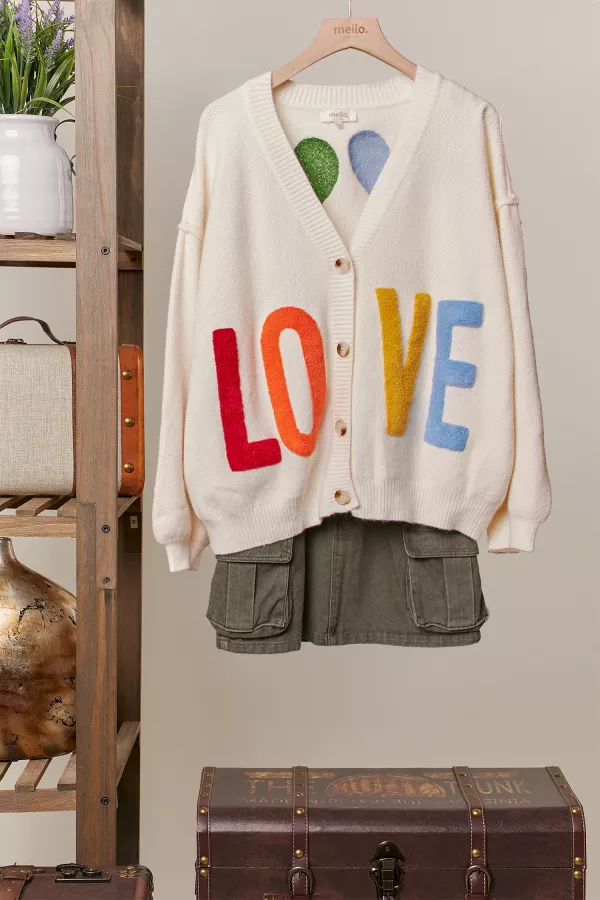 wholesale clothing love lettering heart patchwork v neck cardigan mello
