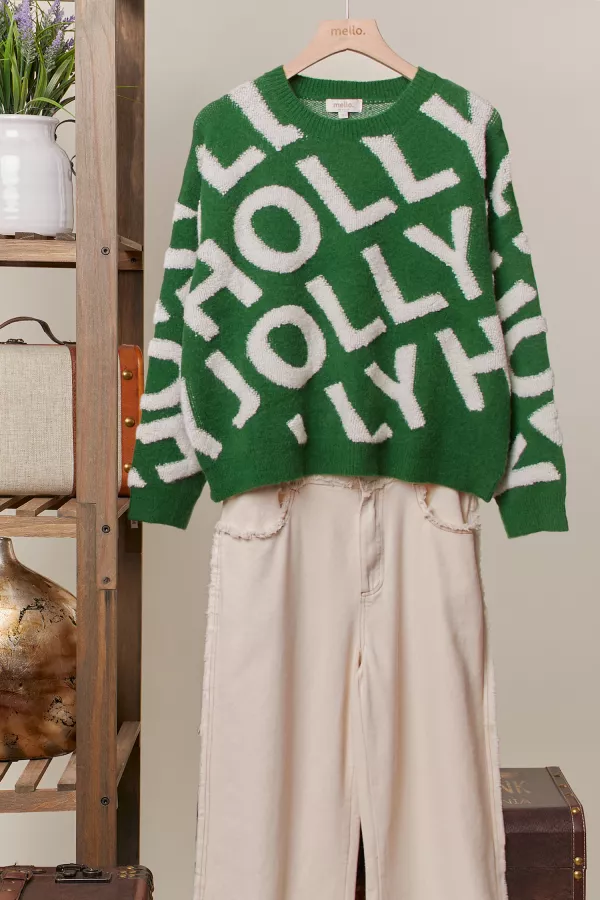 wholesale clothing holly lettering crew neck knit sweater mello