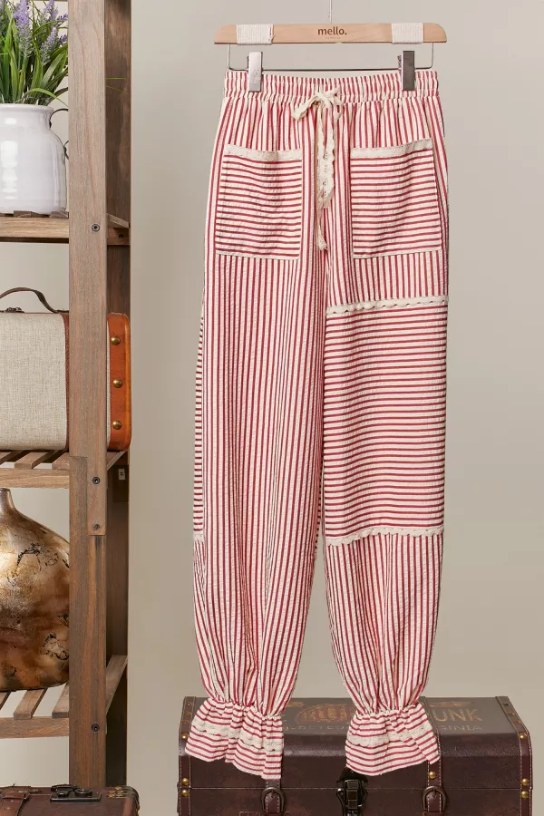 wholesale clothing lace accents stripped  jogger pants mello