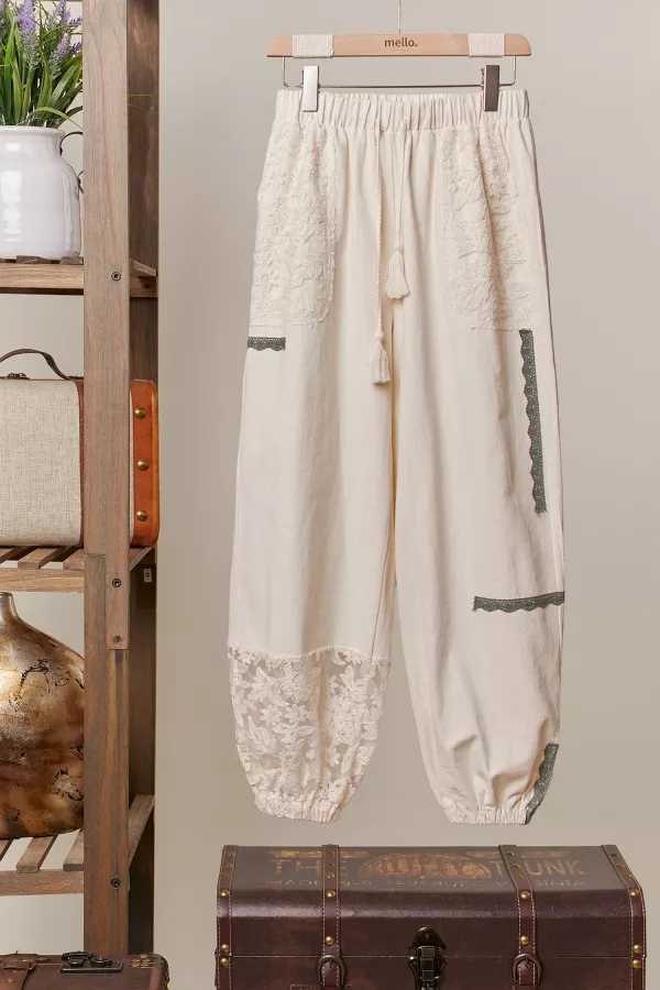 wholesale clothing lace accents patchwork crochet jogger pants mello