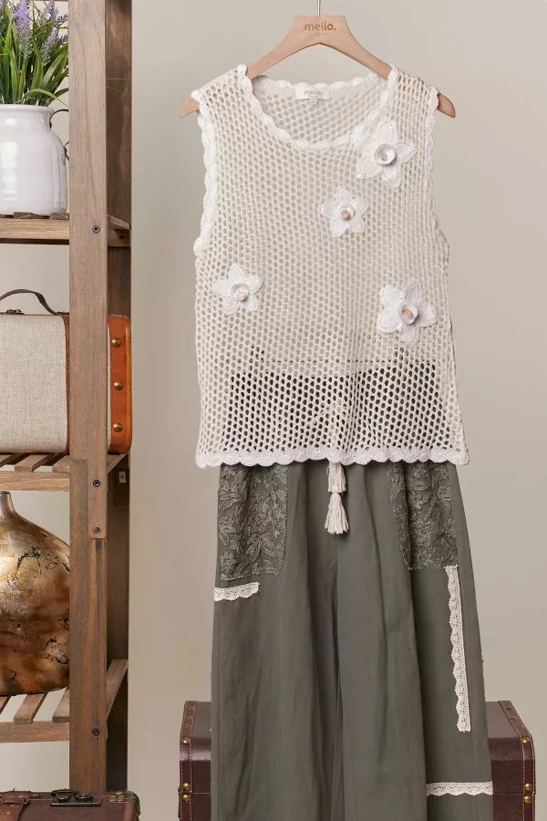 wholesale clothing flower accent crochet vest mello
