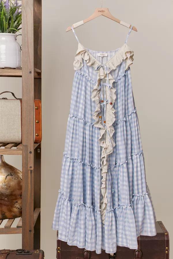 wholesale clothing checker ruffle dress cardigan mello