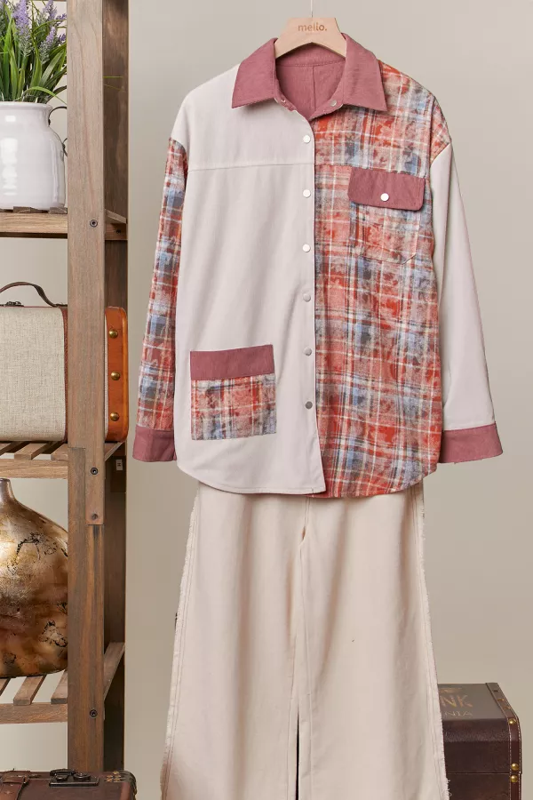 wholesale clothing reversible corduroy  plaid button down shirt peace mello