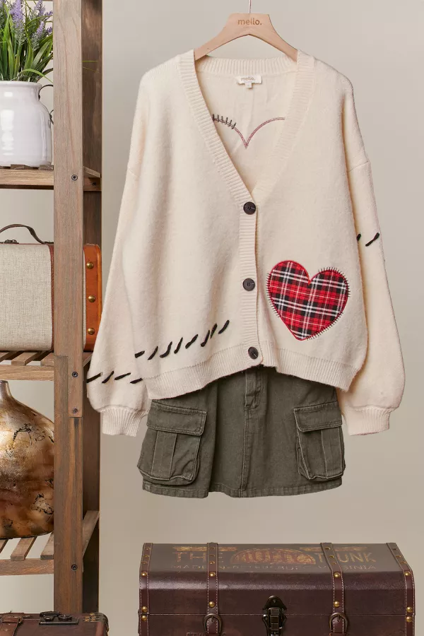 wholesale clothing stitch heart accent v neck knit cardigan mello
