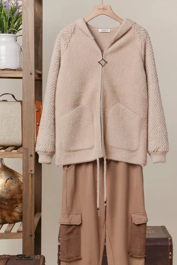 wholesale clothing raglan sleeve furry zip up hoodie sweater mello