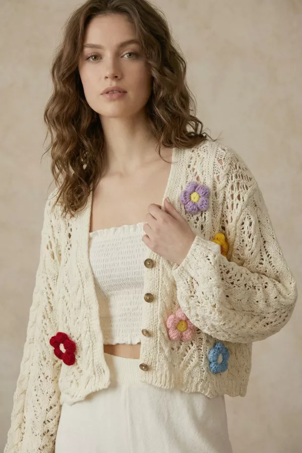 wholesale clothing floral crochet cardigan with button closure mello