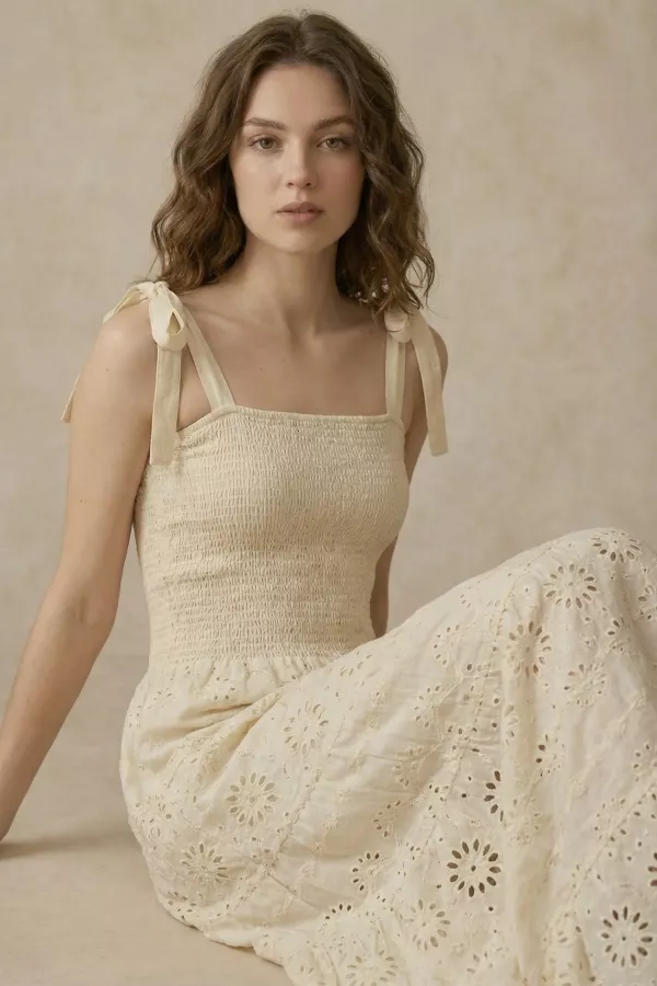 wholesale clothing embroidered elastice slevvesless maxi dress mello